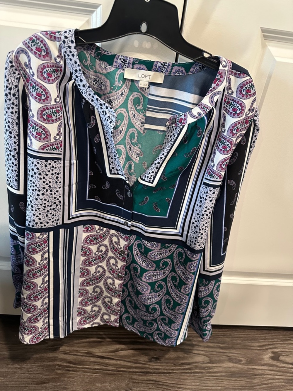 LOFT Teal Green and Navy Paisley Patchwork Tunic